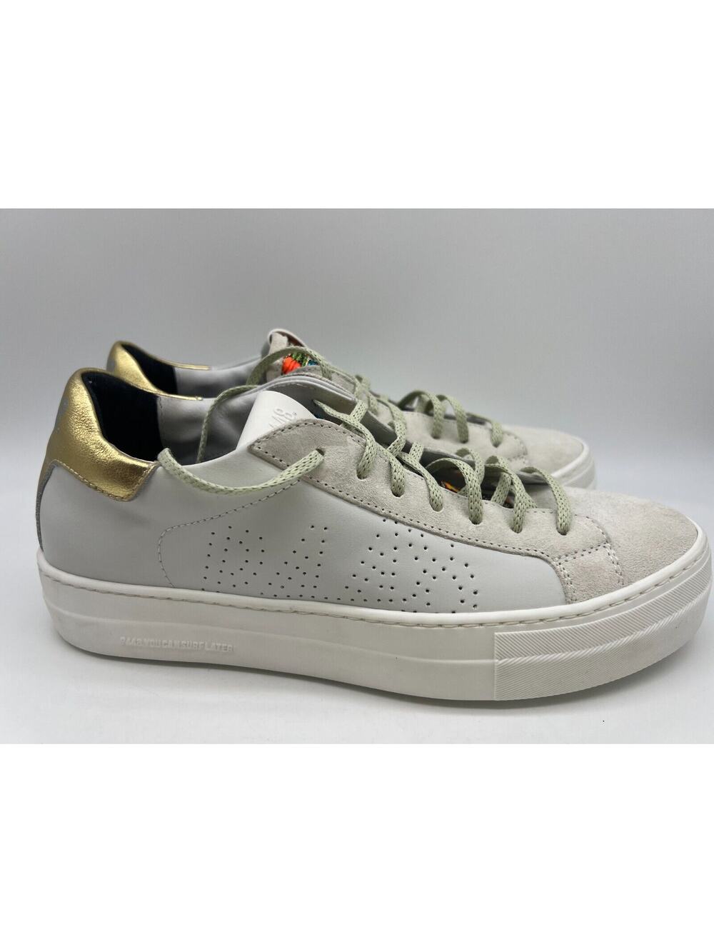 P448 Low Top White/Gold Women’s Sneakers Size EUR 42/Us 11 NEW